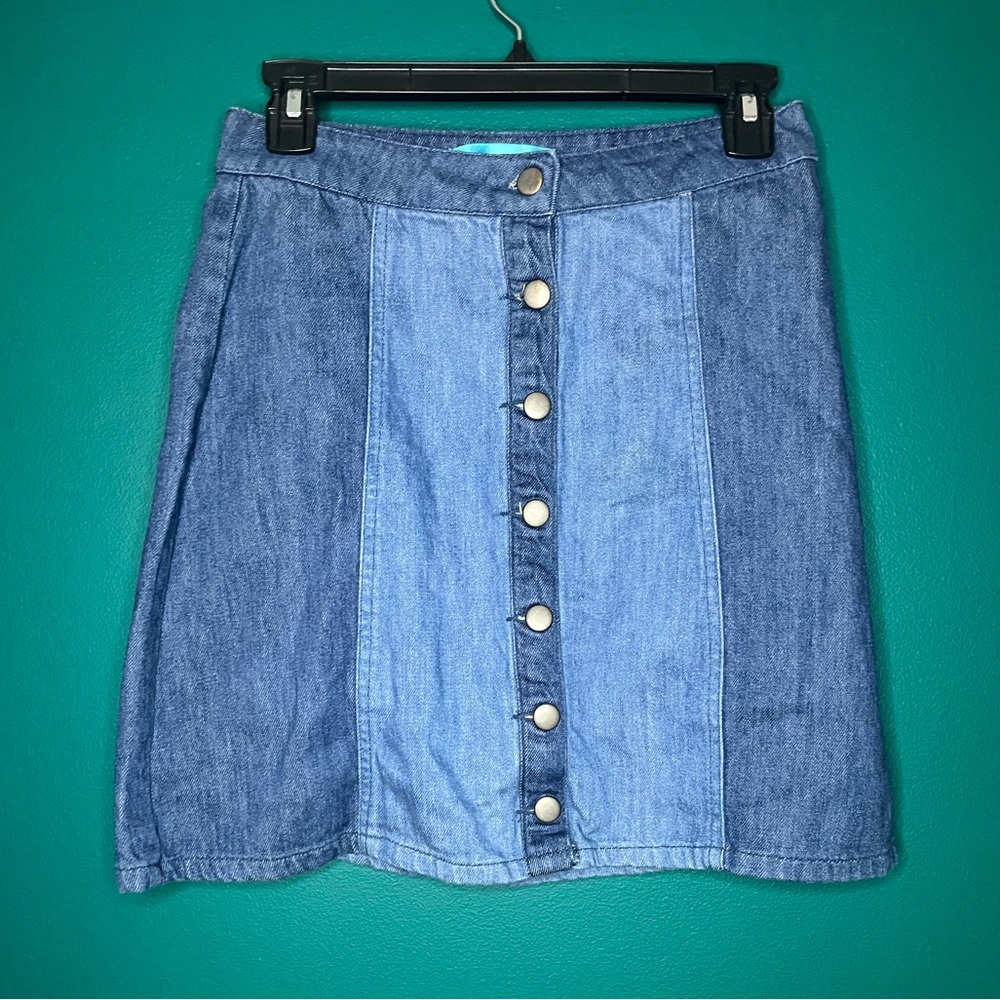 Cute panel Jean skirt button front mini retro